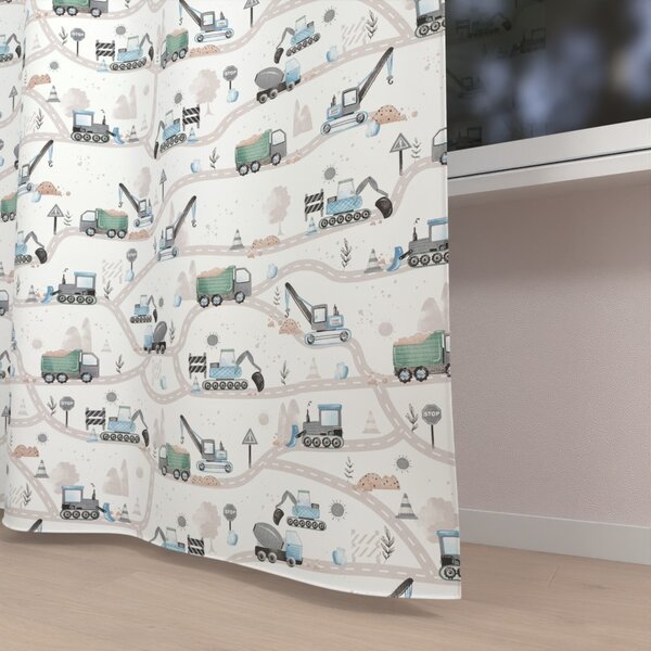 Biante Detský bavlnený záves Sandra SA-687 Modro-zelené autá a bagre na bielom 150x170 cm