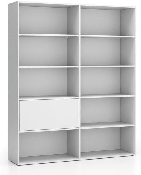 Široký kancelársky policový regál LAYERS, 1 box, 1582 x 400 x 1905, biela