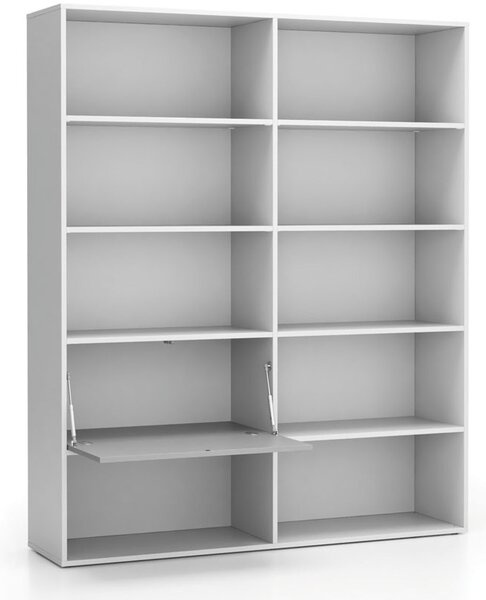 Široký kancelársky policový regál LAYERS, 1 box, 1582 x 400 x 1905, biela / sivá