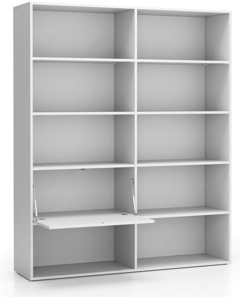 Široký kancelársky policový regál LAYERS, 1 box, 1582 x 400 x 1905, biela