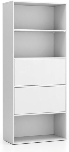 Vysoký kancelársky policový regál LAYERS, 2 boxy, 800 x 400 x 1905, biela
