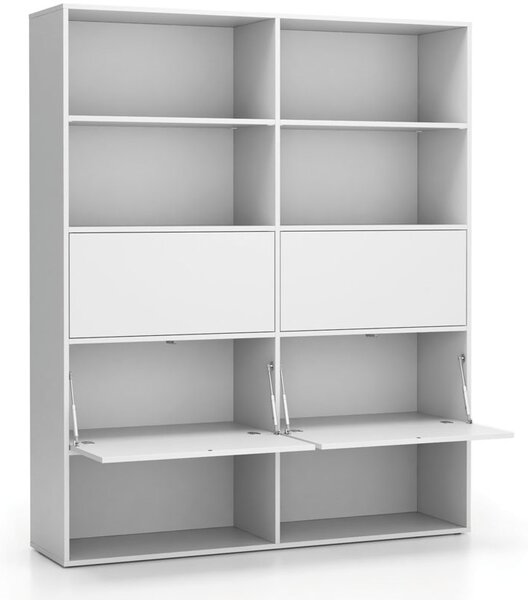 Široký kancelársky policový regál LAYERS, 4 boxy, 1582 x 400 x 1905, biela