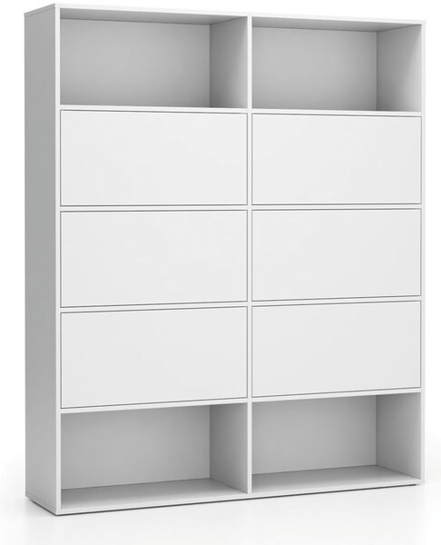 Široký kancelársky policový regál LAYERS, 6 boxov, 1582 x 400 x 1905, biela