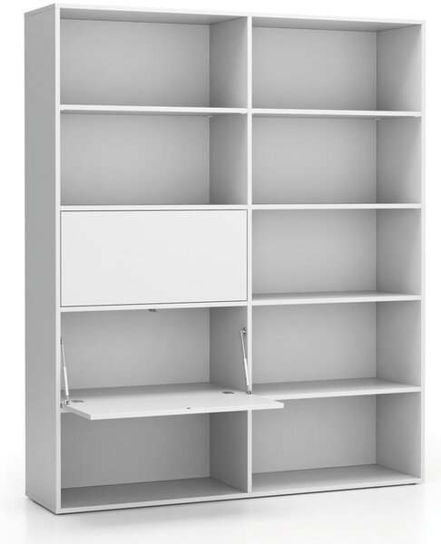 Široký kancelársky policový regál LAYERS, 2 boxy, 1582 x 400 x 1905, biela