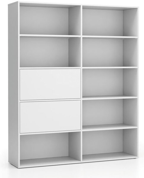 Široký kancelársky policový regál LAYERS, 2 boxy, 1582 x 400 x 1905, biela