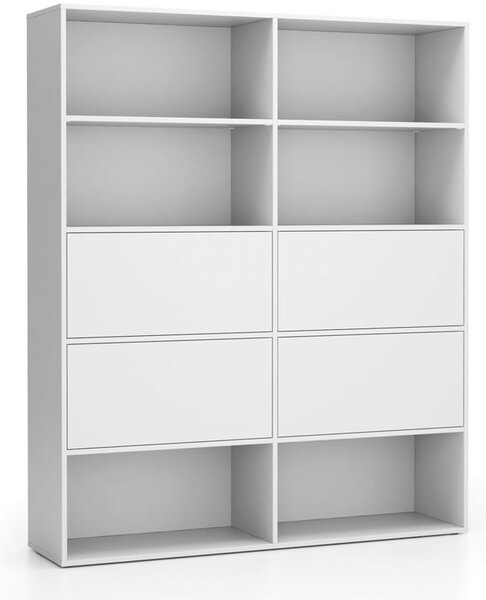Široký kancelársky policový regál LAYERS, 4 boxy, 1582 x 400 x 1905, biela