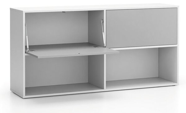 Kancelársky policový regál LAYERS, dlhý, 2 boxy, 1582 x 400 x 777, biela / sivá