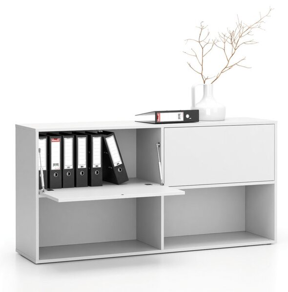 Kancelársky policový regál LAYERS, dlhý, 2 boxy, 1582 x 400 x 777, biela
