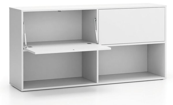 Kancelársky policový regál LAYERS, dlhý, 2 boxy, 1582 x 400 x 777, biela