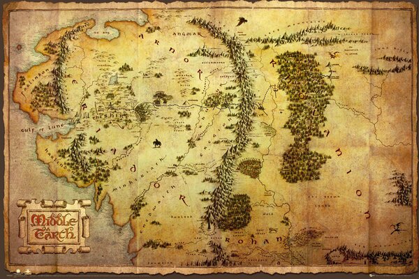 Plagát, Obraz - The Hobbit - Middle Earth Map, (91.5 x 61 cm)