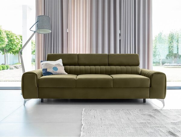 Khaki zamatová rozkladacia pohovka 261 cm Laurence – ELTAP
