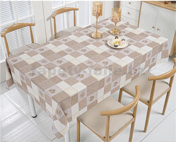 Obrus PVC 3581578, metráž, 20 m x 140 cm, béžovo-hnedý s ornamentami, IMPOL TRADE