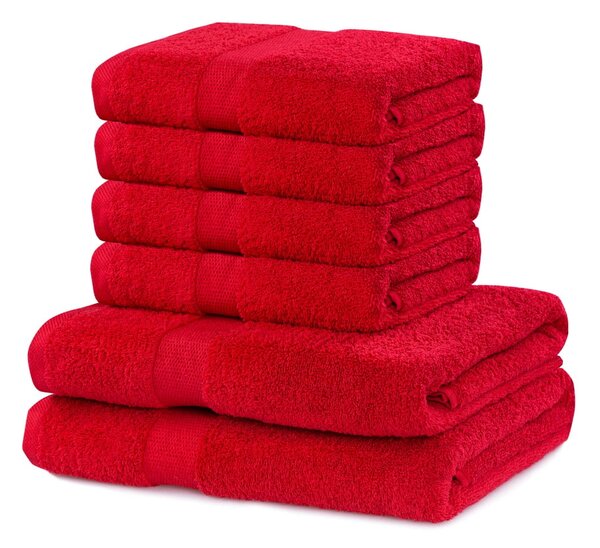 Set 2 bavlnených červených osušiek a 4 uterákov DecoKing Marina