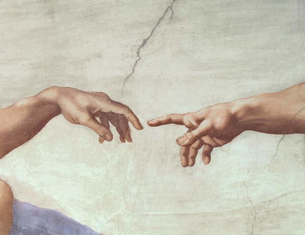 Michelangelo Buonarroti - Umelecká tlač Hands of God and Adam, detail, (40 x 30 cm)