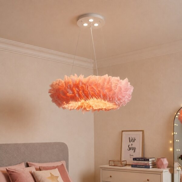 Brilagi - LED luster na lankách FEATHER 3xE27/40W/230V + 3xLED/3W pr. 50 cm ružová