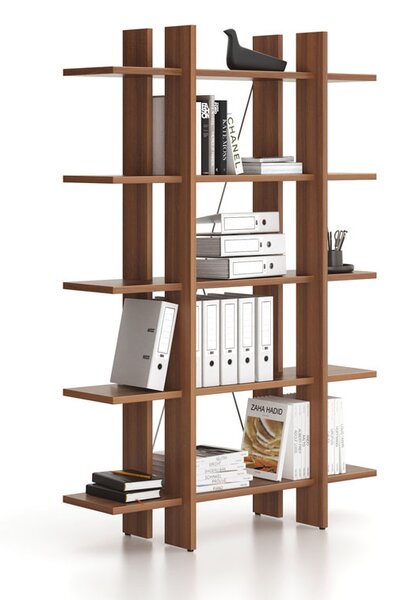 Kancelársky regál vysoký krátky SOLID, 1250 x 400 x 1825 mm, orech
