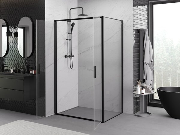 Mexen Exo, výklopná sprchová kabína, dvere 110 cm + bočná stena 75 cm, transparentné sklo, čierna, 814-110-075-70-00