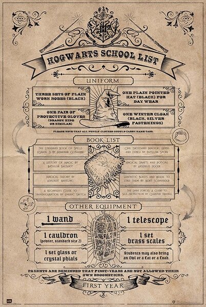 Plagát, Obraz - Harry Potter - Rokfortský školský zoznam