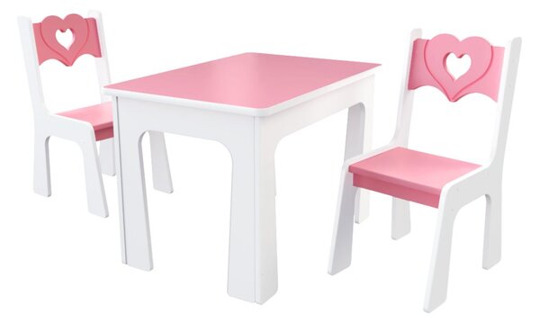 Stol + dve stoličky srdce růžovo-biela