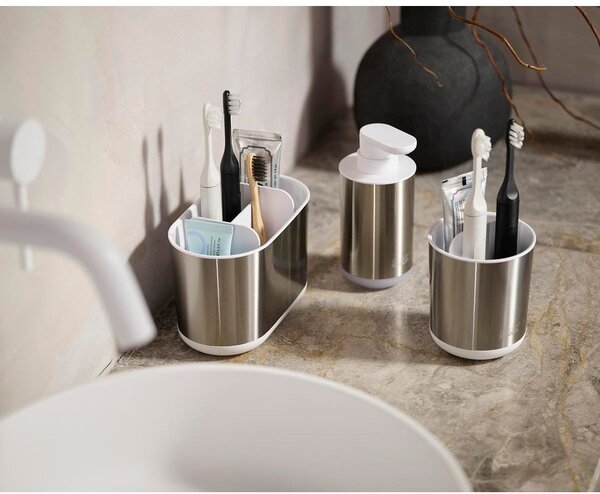 Dávkovač mydla z nehrdzavejúcej ocele v striebornej farbe 300 ml Duo Steel – Joseph Joseph