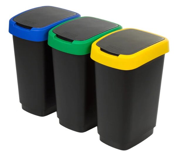 Čierne odpadkové koše v súprave 3 ks na triedený odpad z recyklovaného plastu 25 l Twist – Rotho