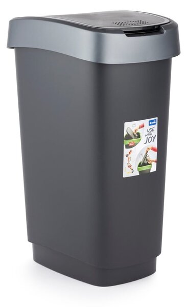 Odpadkový kôš z recyklovaného plastu v strieborno-čiernej farbe 25 l Twist - Rotho