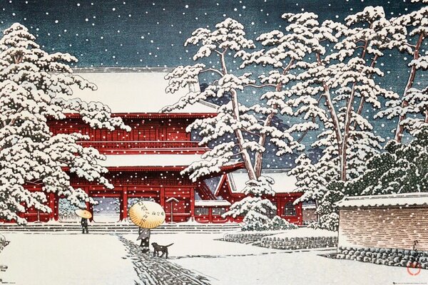 Plagát, Obraz - Kawase - Zojo Temple in the Snow, (61 x 91.5 cm)
