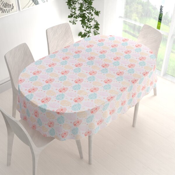 Biante Veľkonočný teflónový oválny obrus TF-106 Farebné kraslice na bielom 50x100 cm