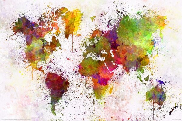 Plagát, Obraz - World Map - Watercolour