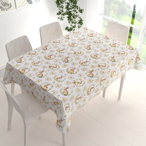 Biante Veľkonočný teflónový obdĺžnikový obrus TF-107 Zajačiky na bielom 50x100 cm