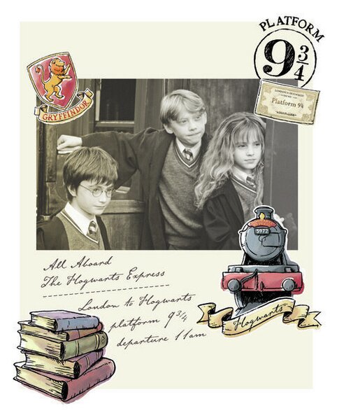 Umelecká tlač Harry Potter - Hermiona, Harry a Ron, (26.7 x 40 cm)
