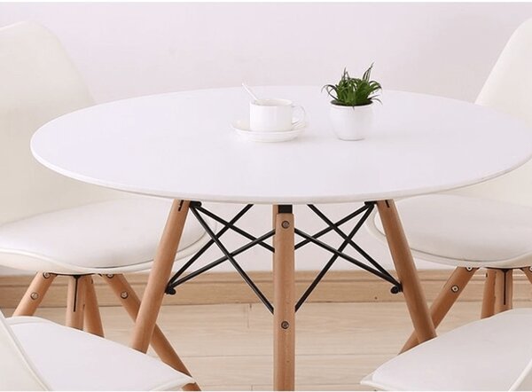 Kondela Jedálenský stôl, biela/buk, priemer 80 cm, GAMIN 2 NEW 80