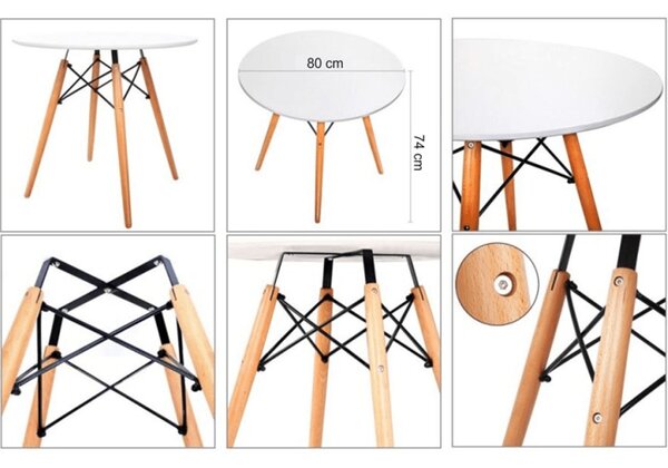 Kondela Jedálenský stôl, biela/buk, priemer 80 cm, GAMIN 2 NEW 80