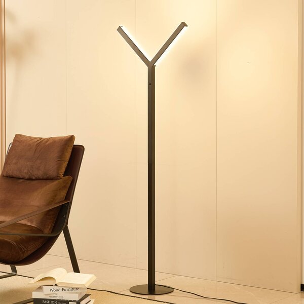 Stojacia lampa Lucande LED Ilian, čierna, kov, stmievateľné, Čierna, Obývacia izba / jedáleň, kov, Moderný