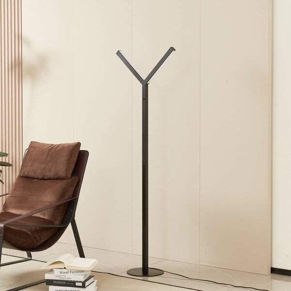 Stojacia lampa Lucande LED Ilian, čierna, kov, stmievateľné, Čierna, Obývacia izba / jedáleň, kov, Moderný