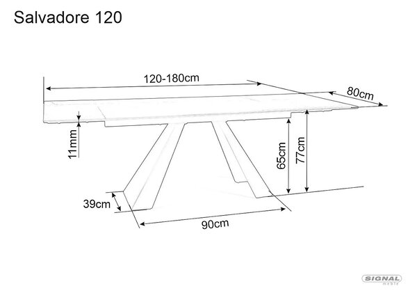 Signal SALVADORE CERAMIC II jedálenský stôl TMAVO SIVÁ/MATNÁ ČIERNA 120(180)X80