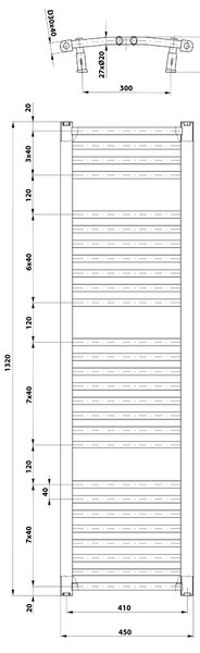 Aqualine Aqualine, ORBIT vykurovacie teleso s bočným pripojením 450x1320 mm, 594 W, biela, ILO34T