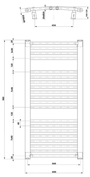Aqualine Aqualine, ORBIT vykurovacie teleso s bočným pripojením 600x960 mm, biela, ILO96T