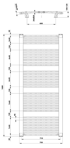 Aqualine Aqualine, ORBIT vykurovacie teleso s bočným pripojením 750x1680 mm, 1269 W, biela, ILO67T