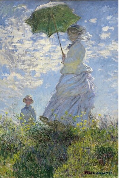 Plagát, Obraz - Žena so slnečníkom - Madame Monet a jej syn, (61 x 91.5 cm)