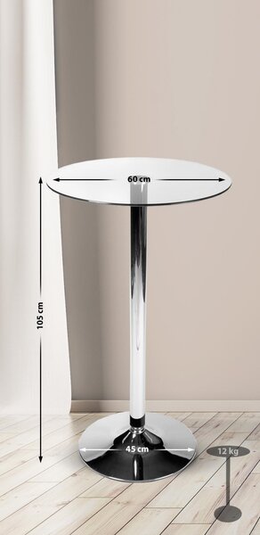 Barový stôl okrúhly 1024833, sklo / rám chróm - v105 x Ø60