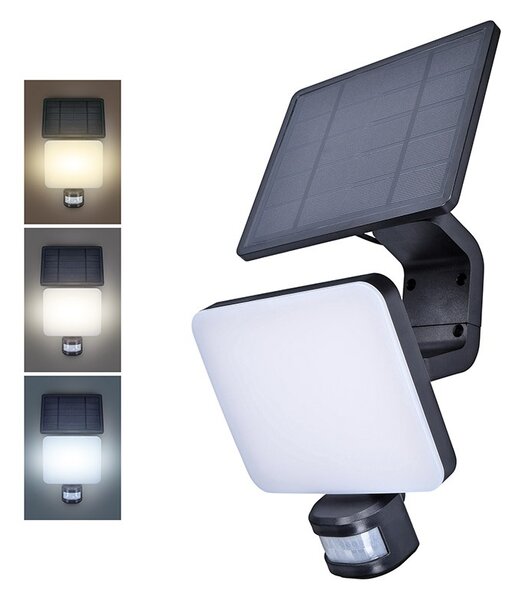 SOLIGHT LED solárne osvetlenie so senzorom 11W, 1200lm, 3 CCT, Li-Ion, čierna
