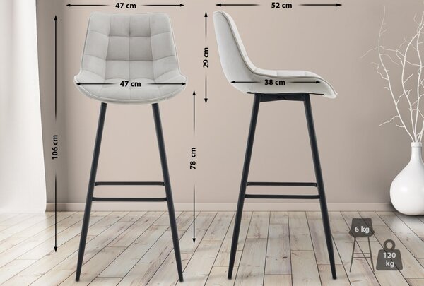 2x Barová stolička Dartford - zamat - Sivá