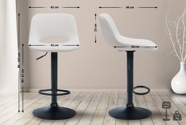 2x Barová stolička Camden - zamat, čierny rám - Krémová