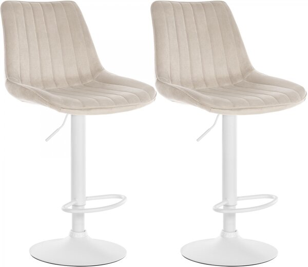 2x Barová stolička Toni - zamat, biely rám Krémová