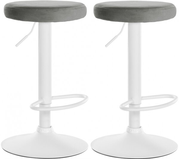 2x Barová stolička Ponte - zamat, biely rám Sivá