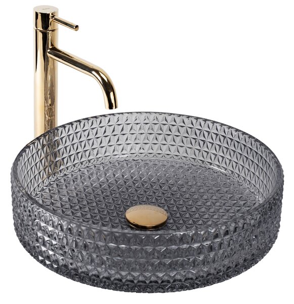 Rea Cristal, sklenené umývadlo na dosku 390x390x95 mm, dymové sklo-nikel brúsený, REA-U8880