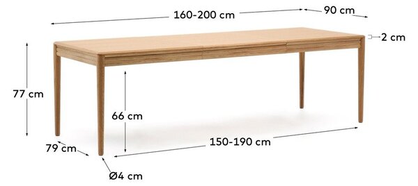 Rozkladací jedálenský stôl s prídavnou doskou v dekore duba 90x160 cm Lenon – Kave Home