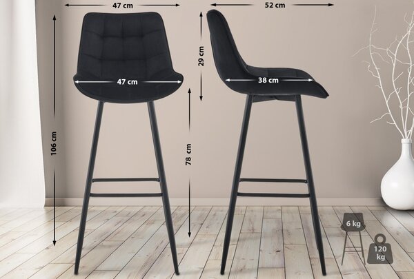 2x Barová stolička Dartford - zamat - Čierna