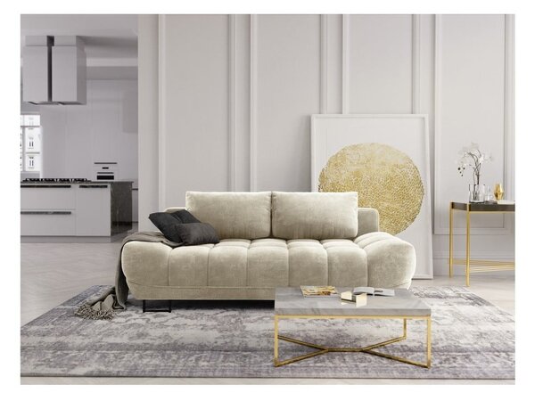Béžová trojmiestna rozkladacia pohovka so zamatovým poťahom Windsor & Co Sofas Cirrus
